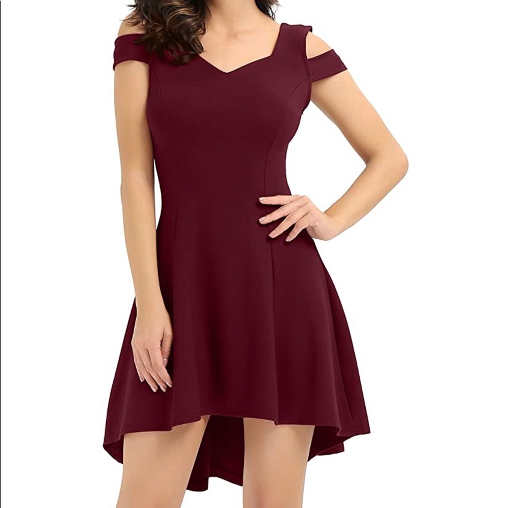 Cold Shoudler High Low Skater Dress